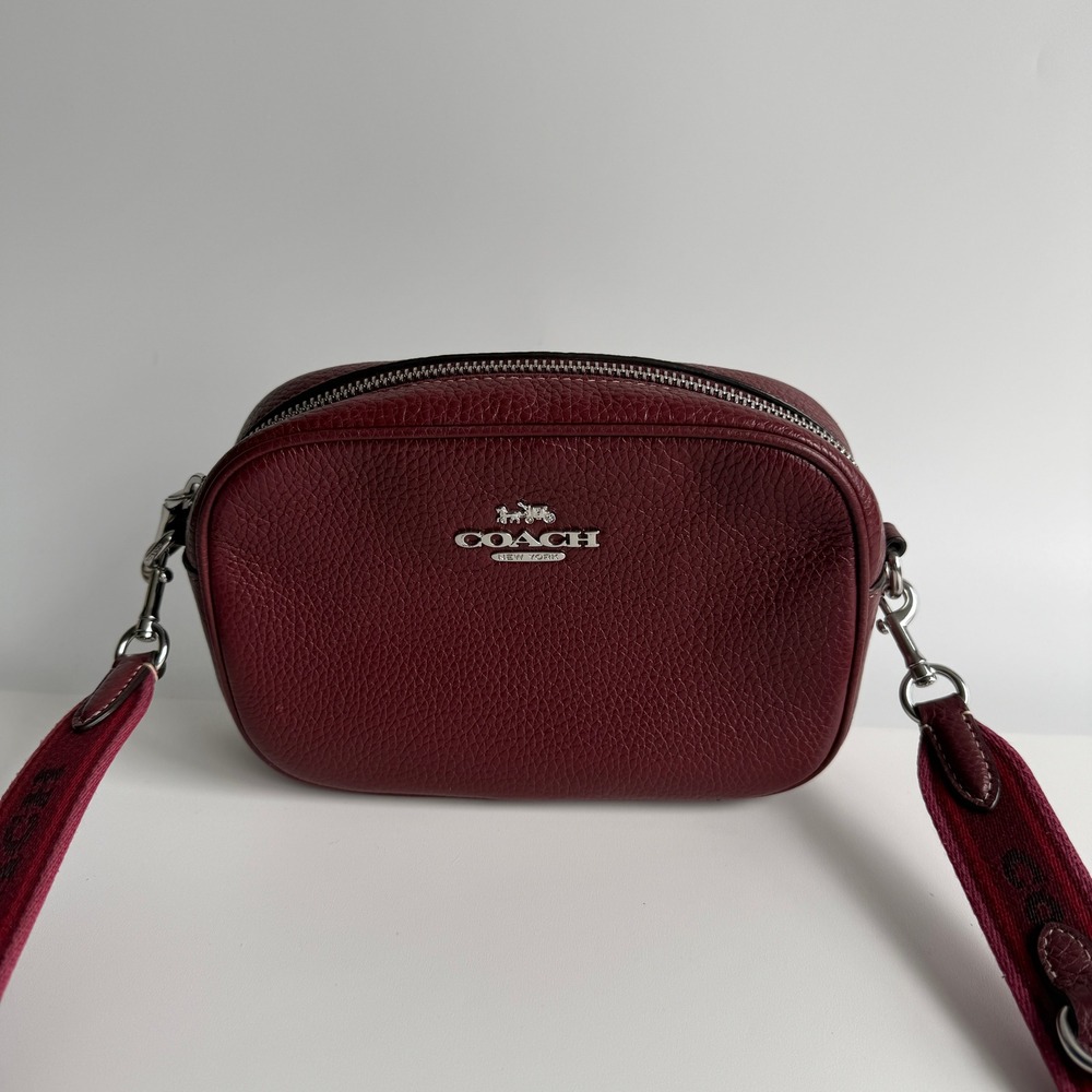 Coach Mini Jamie Camera Bag Burgundy Pebbled Leather Crossbody CH689